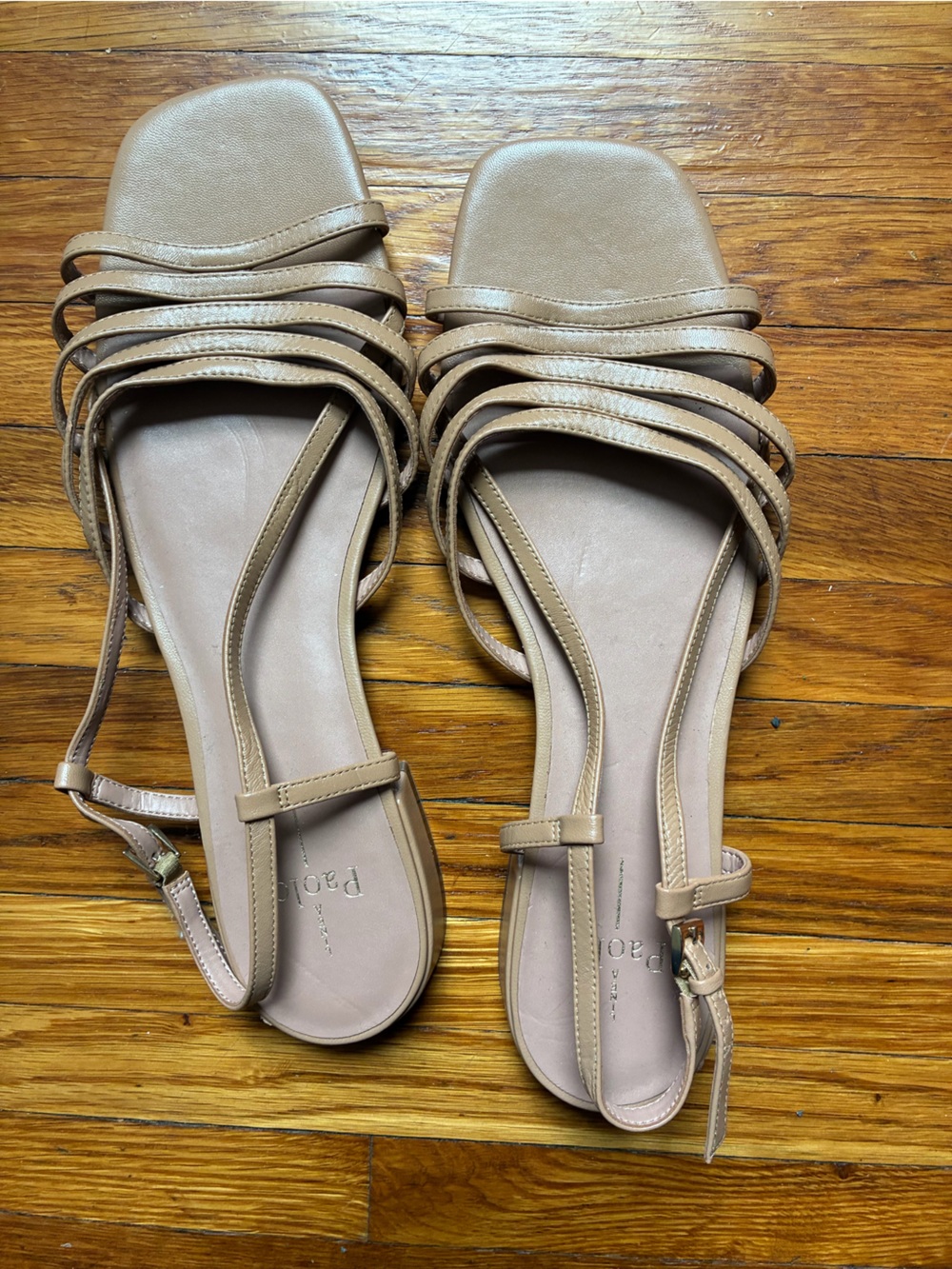 Linea Paolo Beige Multi‑Strap Slingback Sandals
